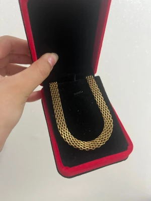 Guldpläterat kedjehalsband - Snyggt guldpläterat halsband med bred, flätad kedja. Halsbandet har en klassisk och stilren design som passar till många olika looks. Levereras i en elegant röd och svart ask. Perfekt accessoar för dig som gillar statement-smycken.