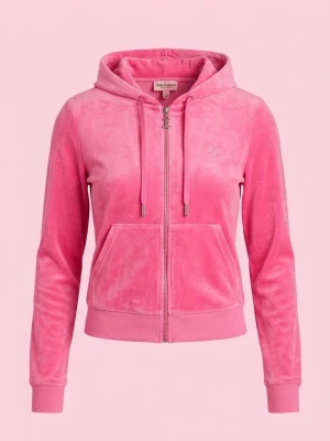 Juicy Couture rosa velour hoodie - Säljer en ikonisk rosa hoodie från Juicy Couture i mjuk velour. Tröjan har dragkedja framtill, huva och broderad logga på bröstet. 