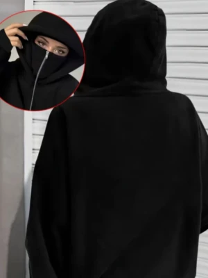 Svart heltäckande hoddie - Heltäckande tröja svart med fickor