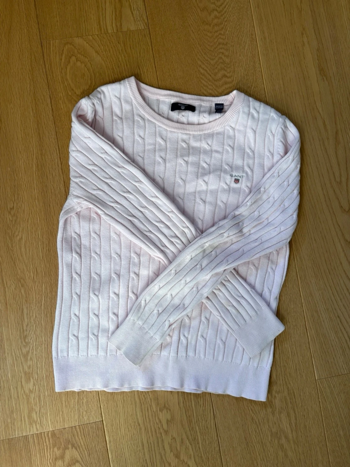 Ljusrosa kabelstickad tröja Gant