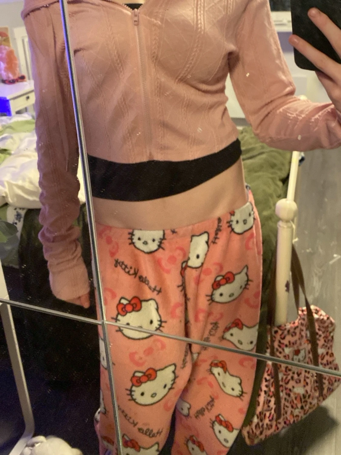 Rosa croppad hoodie med dragkedja - 1