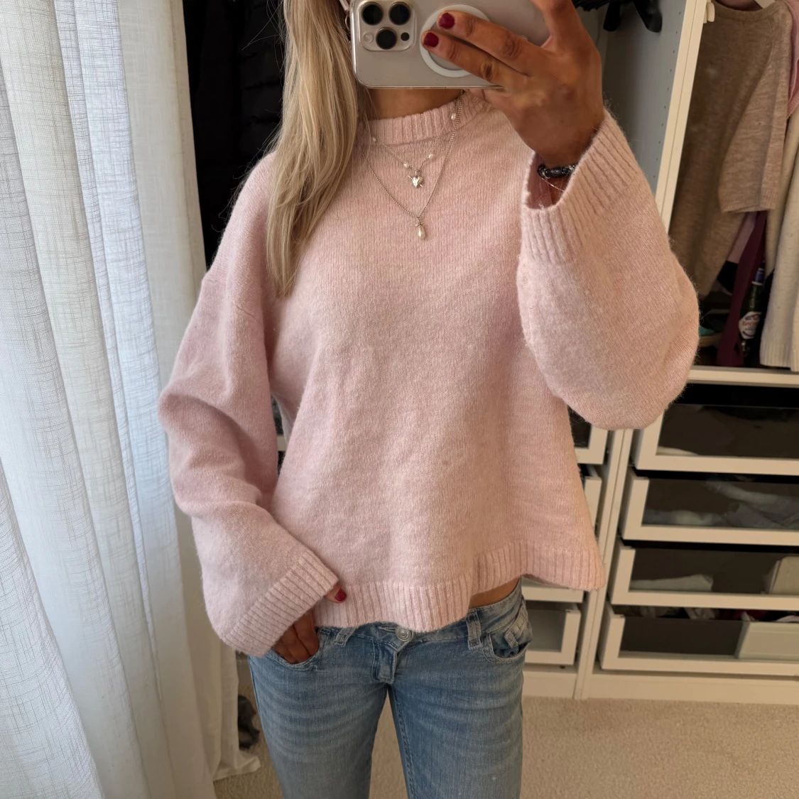 Ljusrosa stickad tröja - 1