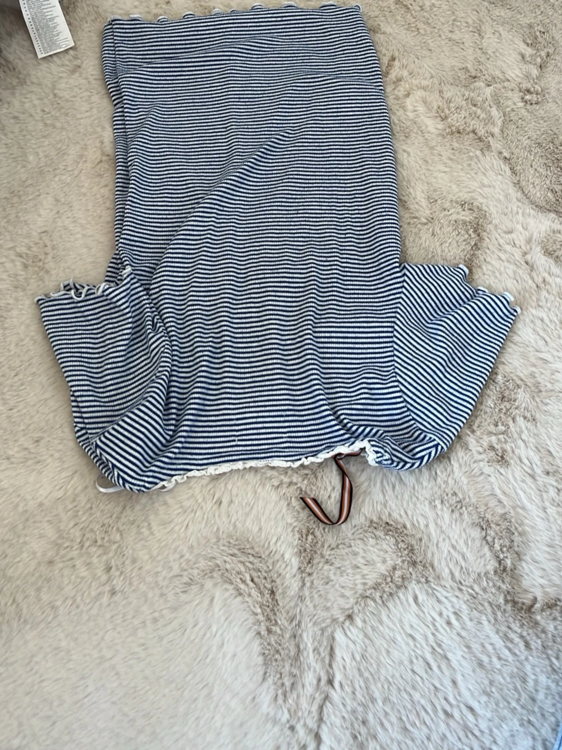 Blåvit randig ribbad topp - 1