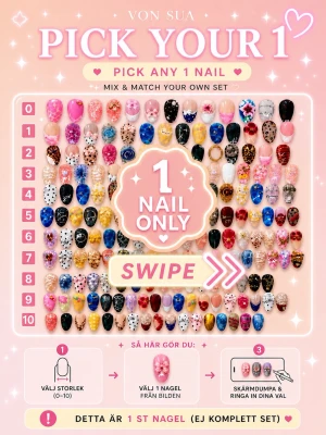 Medium Almond 1 nagel - Buy Single Nails / Köp styckvis 💅  Behöver du ersätta en nagel eller komplettera ett set? Köp enstaka naglar från bilden.  Så gör du:  1. Välj storlek (0–10) 2. Välj naglar från bilden 3. Skärmdumpa & ringa in 4. Skicka bilden efter köp  Pris: • 1 st – 24 kr • 3 st – 69 kr • 5 st – 99 kr  Obs: Inte ett komplett set  För komplett set → se Mix & Match-annonsen 💕