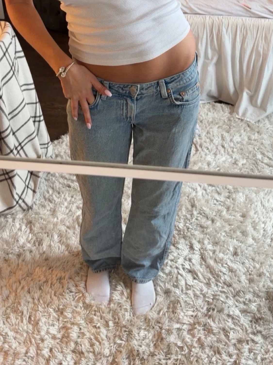 Ljusblå raka jeans med låg midja - 2
