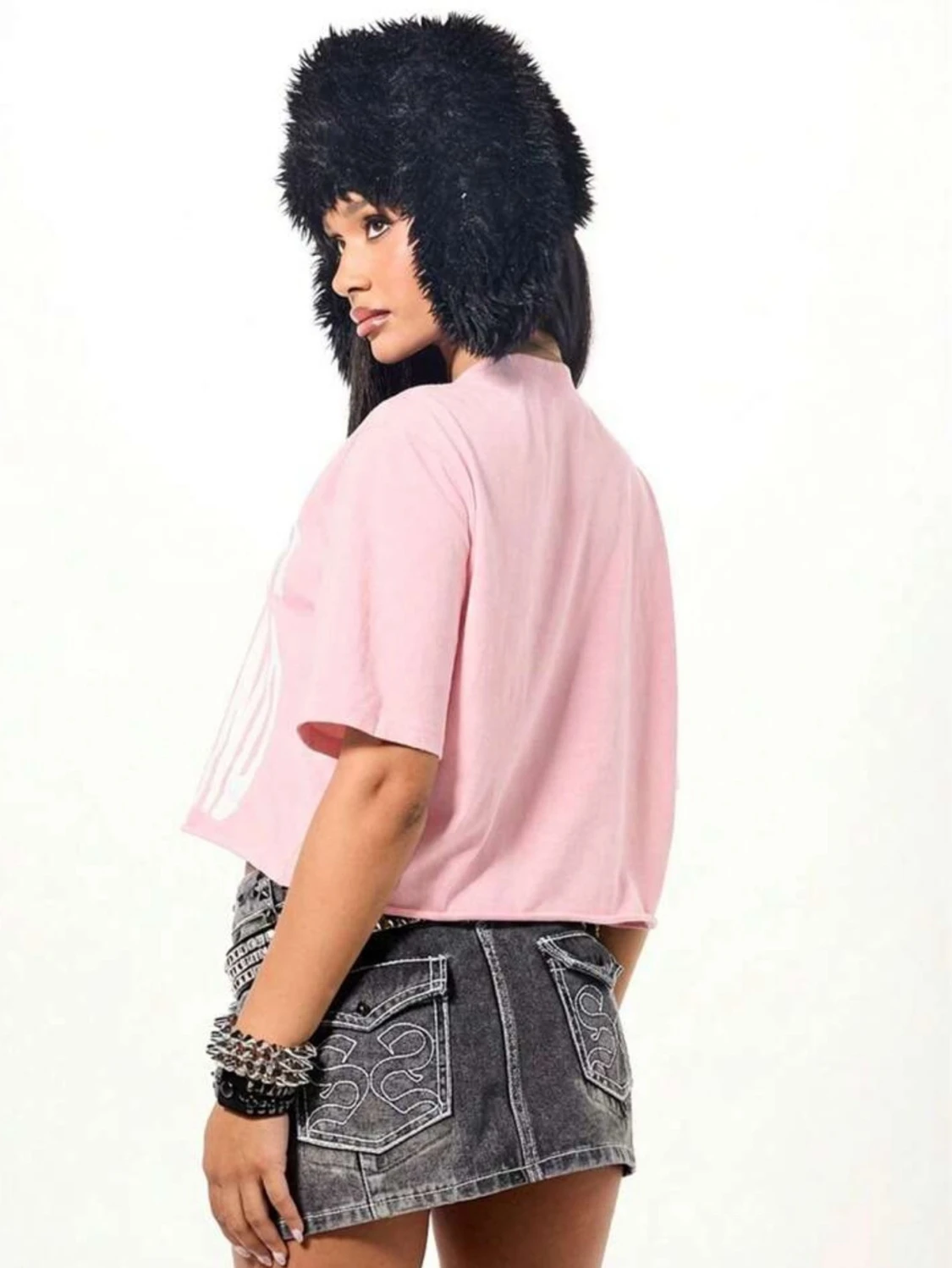 Rosa croppad t-shirt med tryck - 1