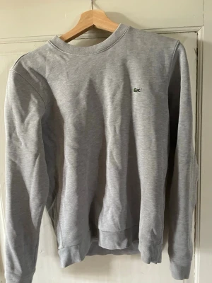 Grå sweatshirt från Lacoste - Klassisk grå sweatshirt från Lacoste med rund halsringning och den ikoniska gröna krokodilloggan broderad på bröstet. Tröjan har ribbade muddar vid ärmslut och nederkant, perfekt för en clean och stilren look.