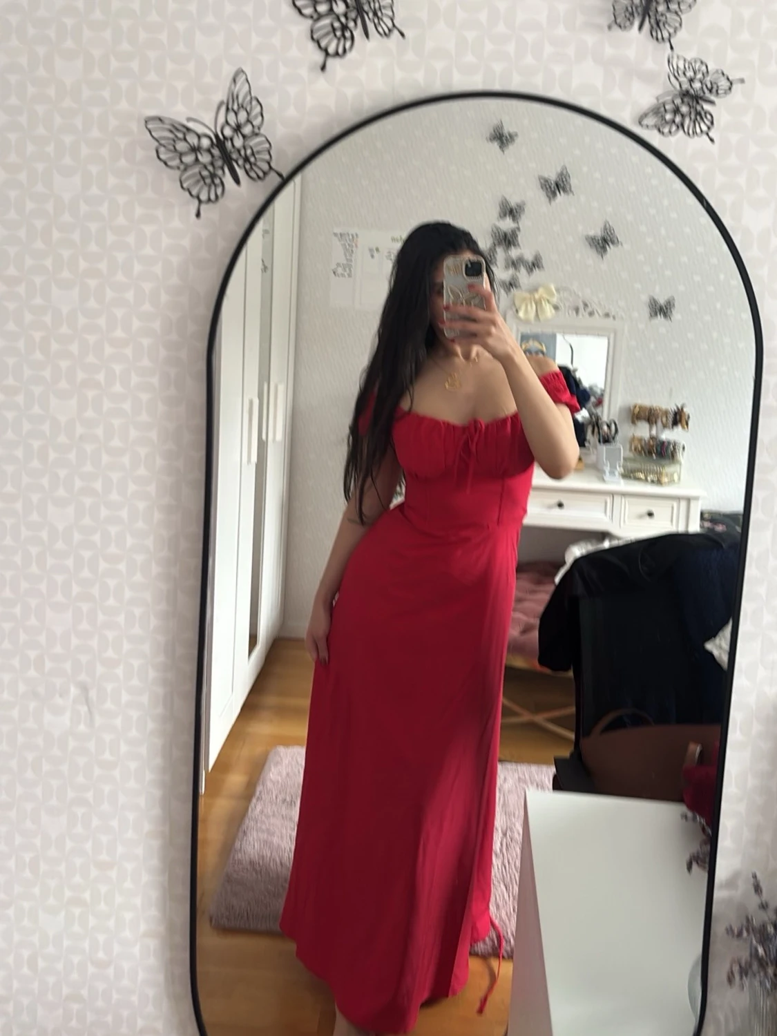 Röd långklänning med snörning - 5