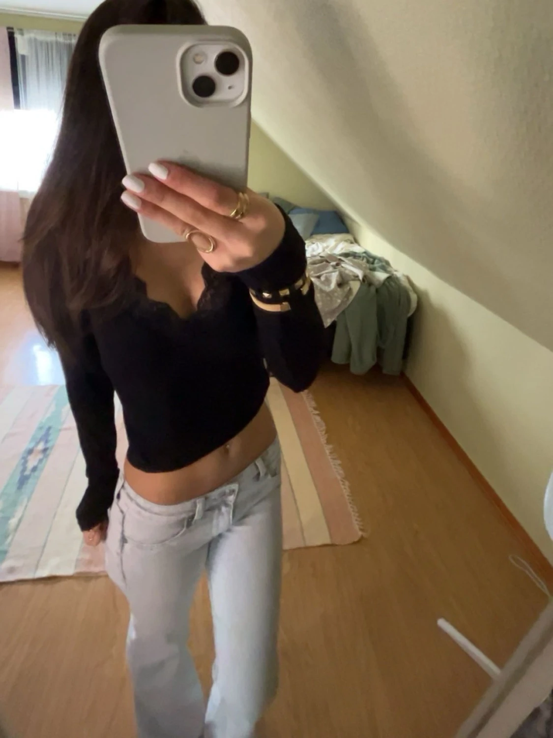 Ljusgråa low waist jeans - 1