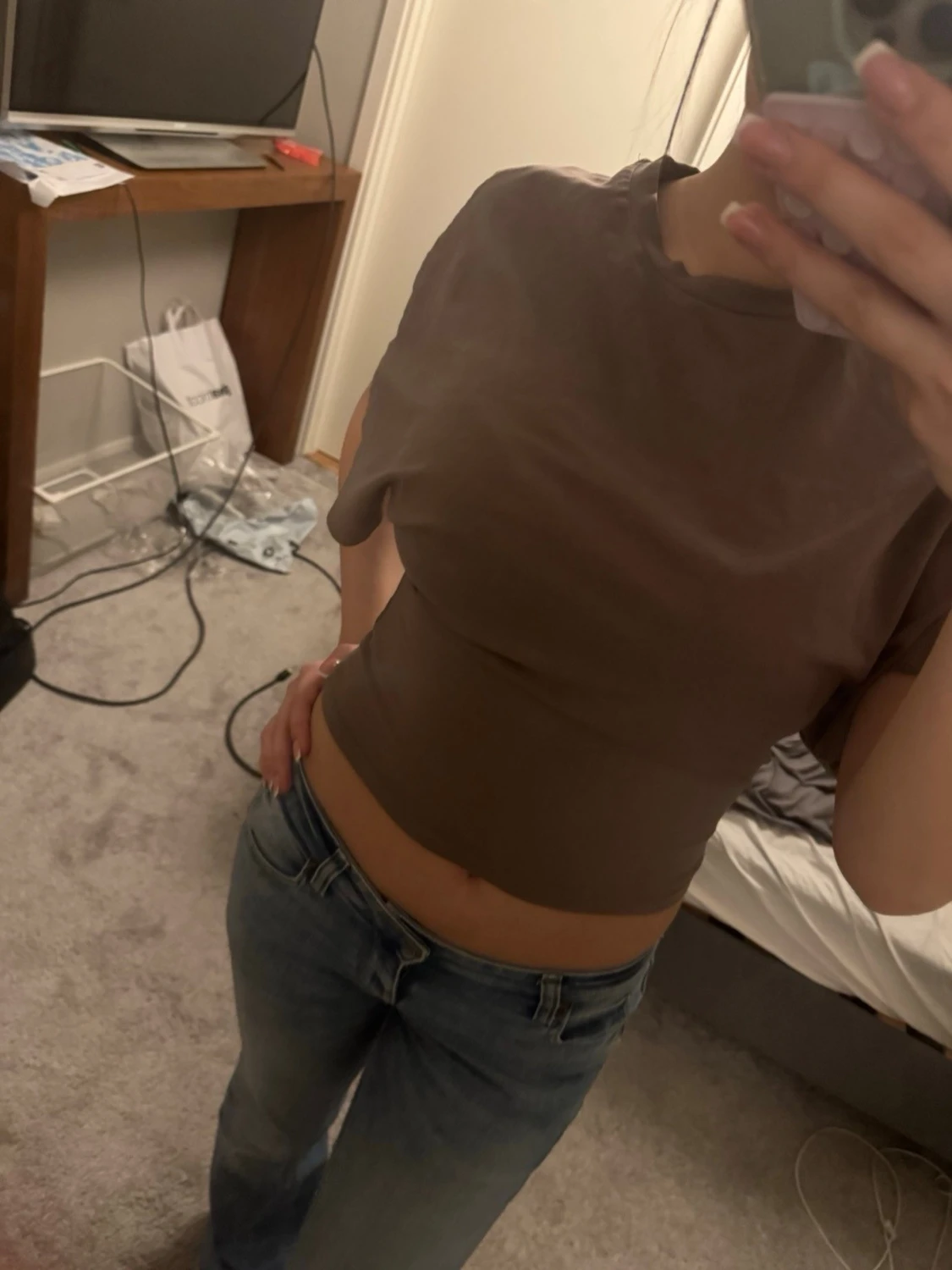 Brun croppad topp med kort ärm - 1