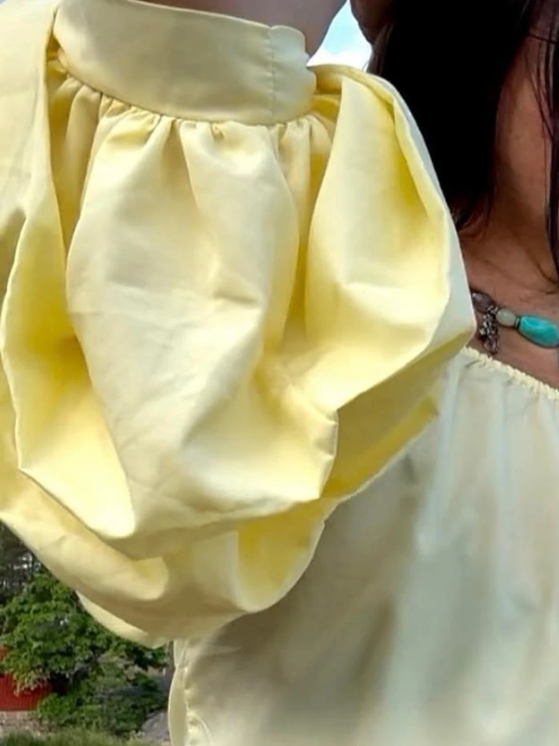 Gul offshoulder blus med puffärm - 5