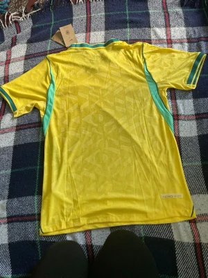Brasilien matchtröja Nike gul - Gul Brasilien matchtröja från Nike med gröna detaljer och CBF-emblem på bröstet. Tröjan har korta ärmar, rund hals och är tillverkad i lätt, ventilerande material med Aero-FIT-teknologi. Perfekt för fotboll eller träning.