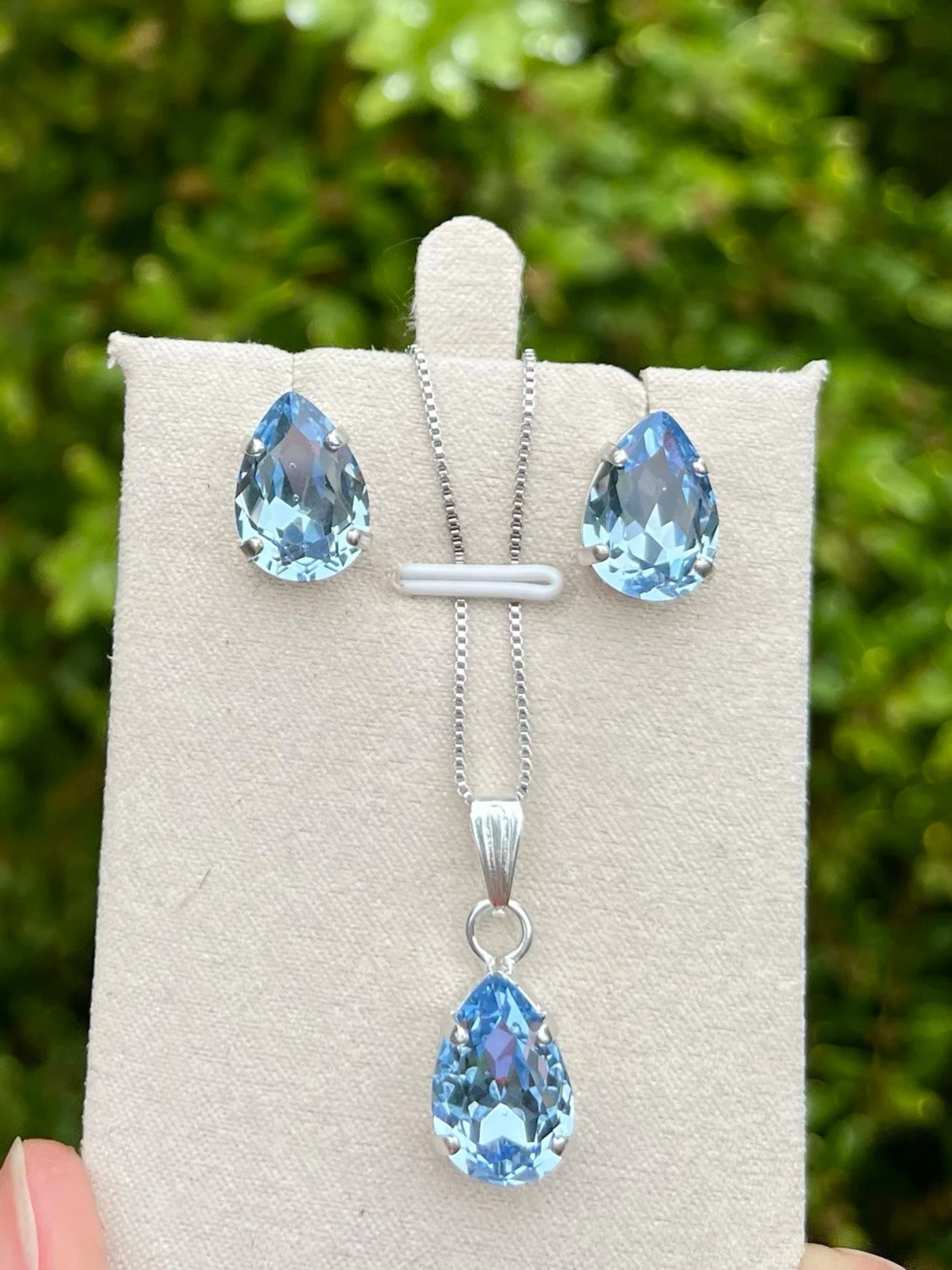 Set silverpläterad light sapphire pear  - 2