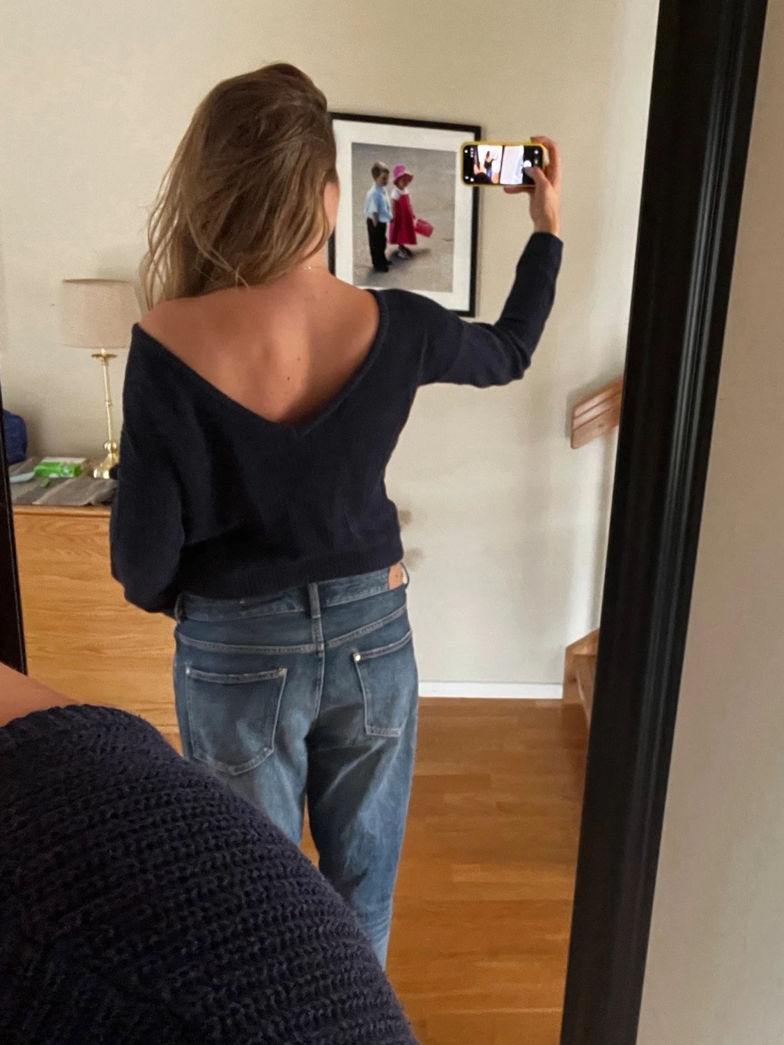 Mörk blå off shoulder tröja - 3
