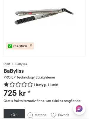 BaByliss PRO plattång  - Platttång från Babyliss. Den har små defekter så som att texten har försvunnit lite men den fungerar precis som den ska