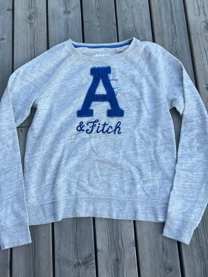 Grå sweatshirt med blått tryck - Ljusgrå sweatshirt med stort blått A och texten '& Fitch' på bröstet. Tröjan har rund halsringning och långa ärmar. Tillverkad i mjukt sweatshirtmaterial, perfekt för en avslappnad stil.