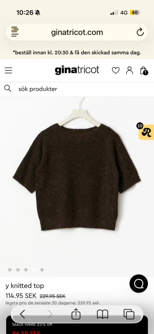 Brun stickad  - Mysig brun stickad topp från Gina Tricot med korta ärmar strl 158/164