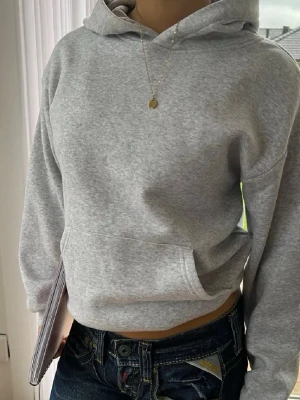 Ljusgrå hoodie med huva - En basic ljusgrå hoodie med huva och magficka. Hoodien har en avslappnad passform och är gjord i mjukt sweatshirtmaterial, perfekt för chill dagar. Passar till jeans eller mjukisbyxor för en casual look.