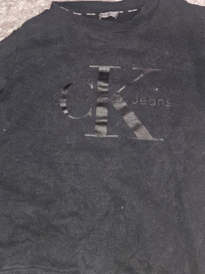 Svart Calvin Klein tröja - Svart Calvin Klein långärmad tröja med svart tryck med deras loga framtill. Storlek XS. OPS! Jag kan bara skicka med PostNord.