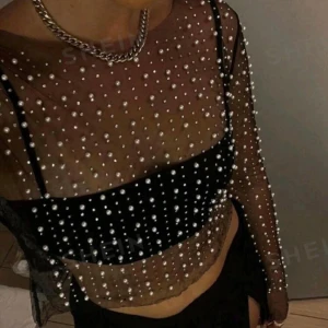 Topp - Genomskinlig topp med pärlor i storlek s