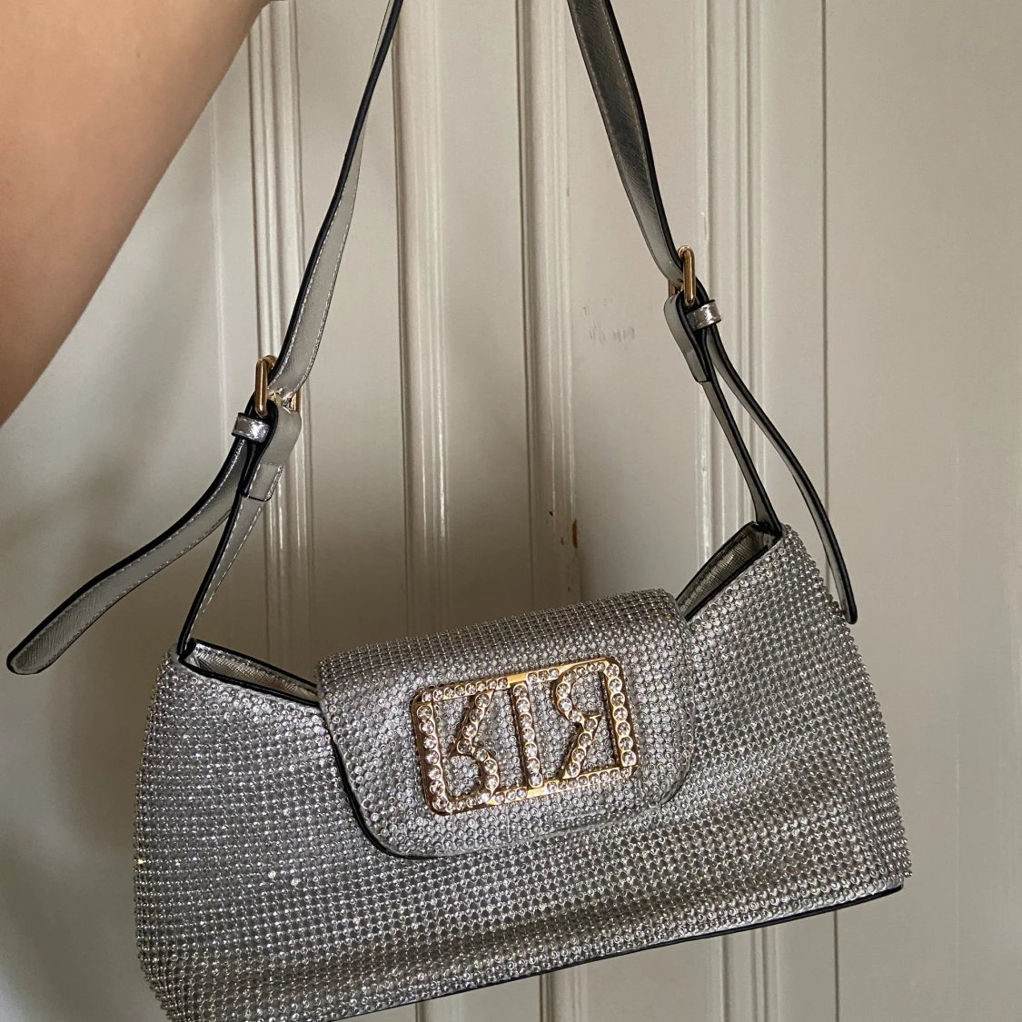 River Island silver glittrig guld väska 