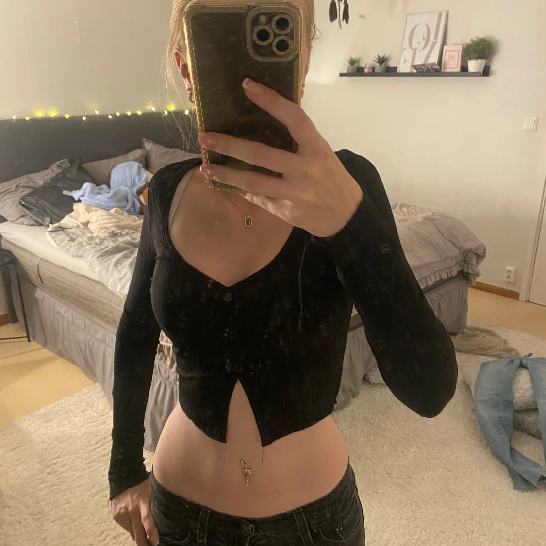 Svart croppad topp med knappar - 90