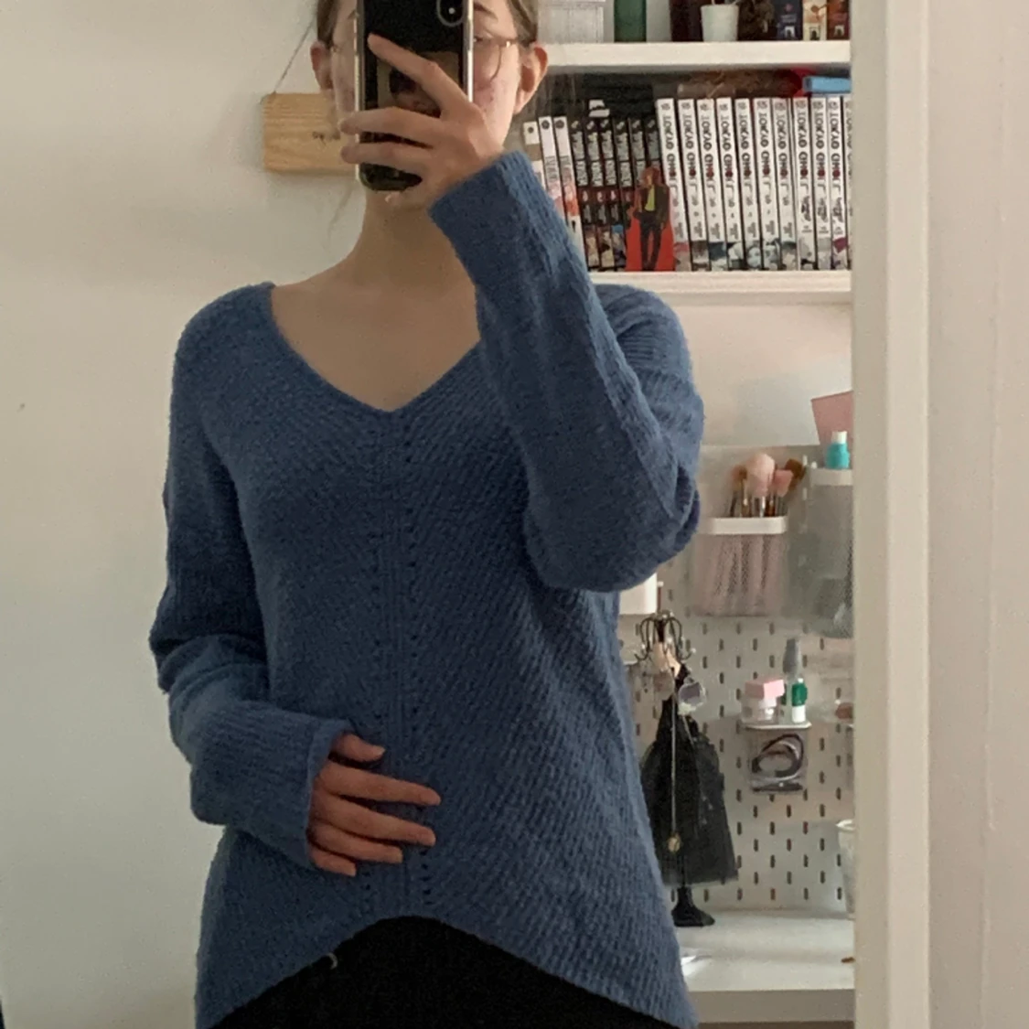 blå, stickad tröja från indiska