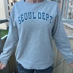 Grå sweatshirt  - Super cool grå sweatshirt , den är i barn storlek 13-14 men passar mig som är en S/M även hon på bilden passar den bra