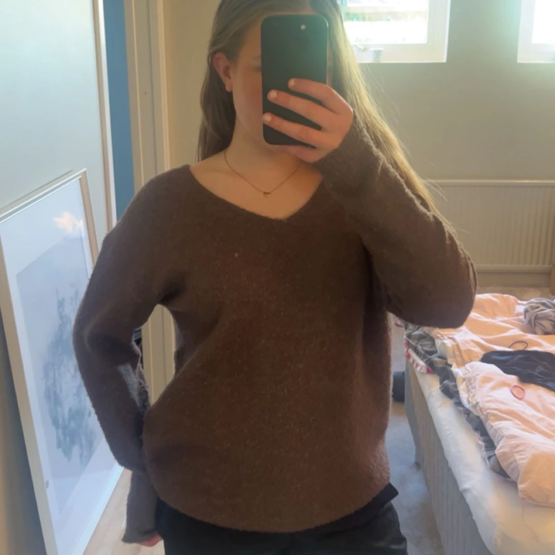 Brun stickad tröja  - 90