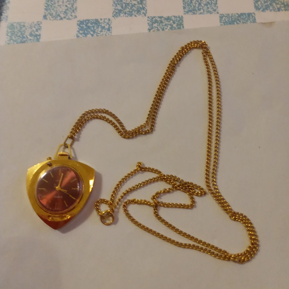 Vintage Halsband Zarja USSR Gold plated 21 Jewels .med hänge av en klocka . - 90