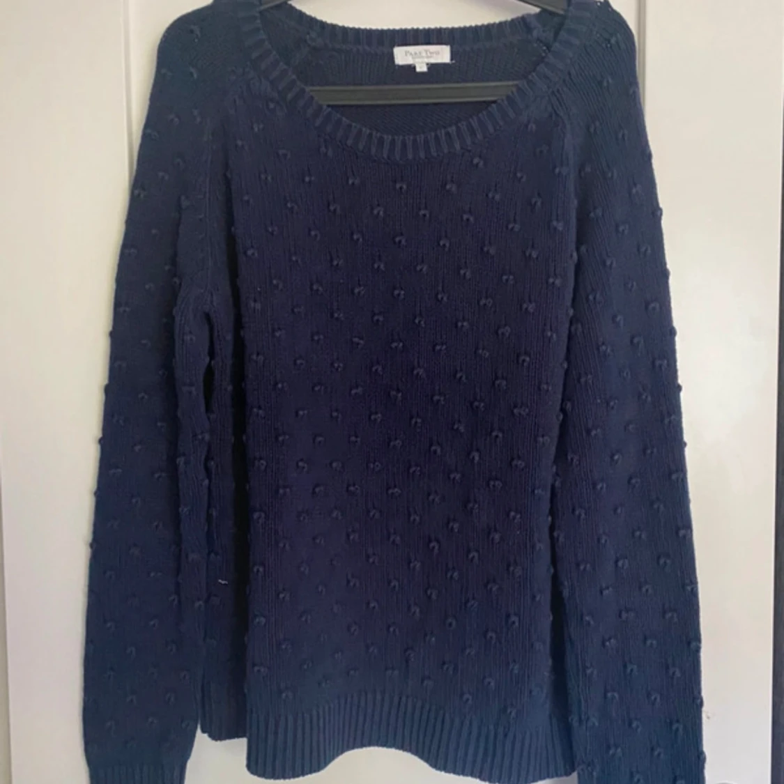 Blå virkad tröja  - 90