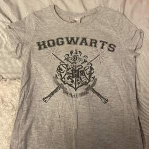 En grå T-shirt från Wizarding World med ett stort Hogwarts-motiv på framsidan. T-shirten har korta ärmar och är tillverkad i ett bekvämt material.