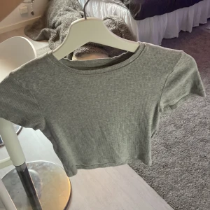 Grå ribbad topp från FSBN Sister - En grå ribbad topp från FSBN Sister i storlek S. Toppen har korta ärmar och en croppad design.