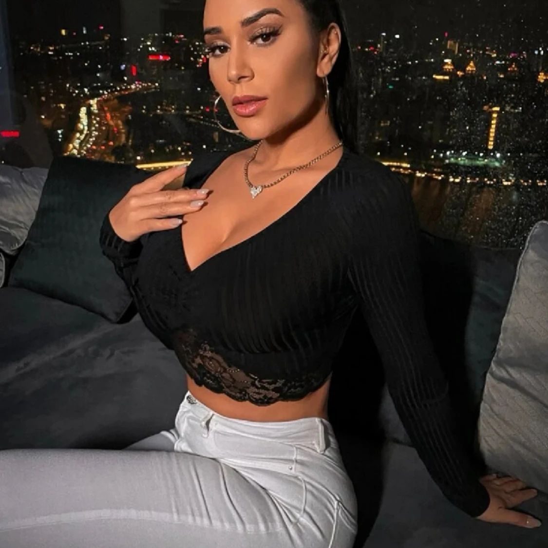 Black Lace V-Neck top - 91