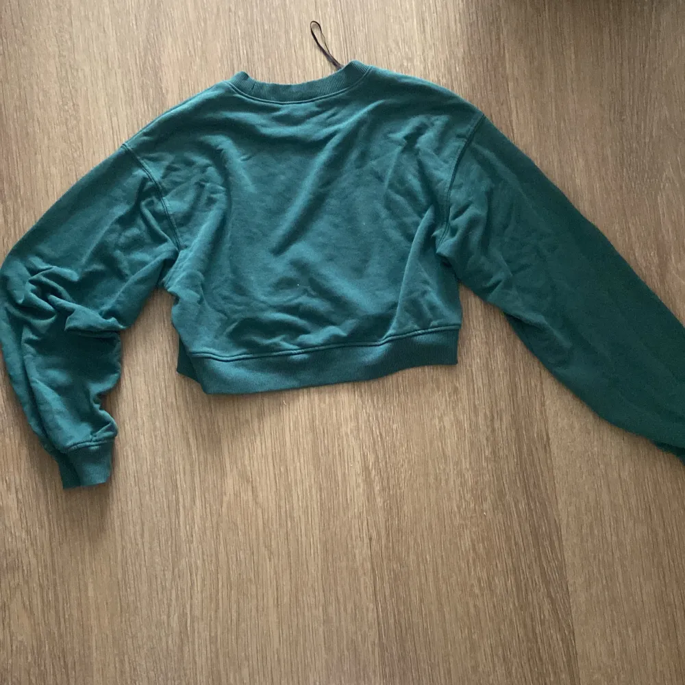 Cropad sweatshirt från H&m i storlek xxs. Använd men i mycket bra skick. . Hoodies.