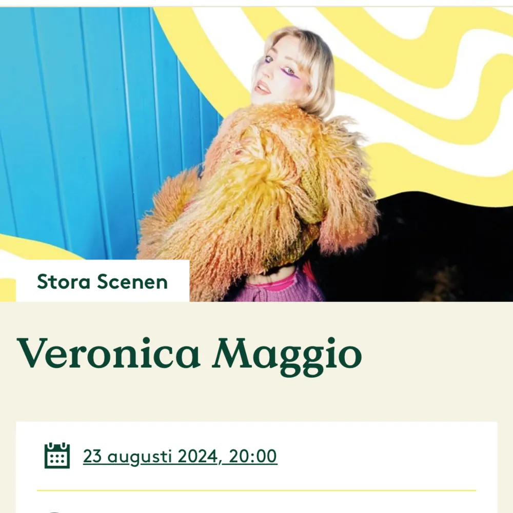 Hej jag söker 3 biljetter till Veronica Maggios konsert i Göteborg den 23 augusti🥰 Jag kan tänka mig att betala lite mer än Orginal priset! Hör av dig även om du har färre än tre biljett 🫶🏻🫶🏻🫶🏻. Övrigt.