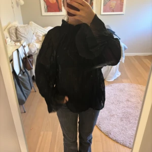 Blus från zara med ballongärm - Använd en gång. Super fint skick. Halvgenomskinlig med ballongärmar och volang längst ner.  