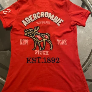 Abercrombie tröja/pike tjej - Röd/ orange tjej abercrombie tröja säljer för jag råkade köpa i tjejstorlek den är helt som ny om man inte räknar med att några trådar på loggan och texten där back sticker ut men många gillar det så,det går såklart och klippa av trådarna  oså‼️🔥🚨‼️😸
