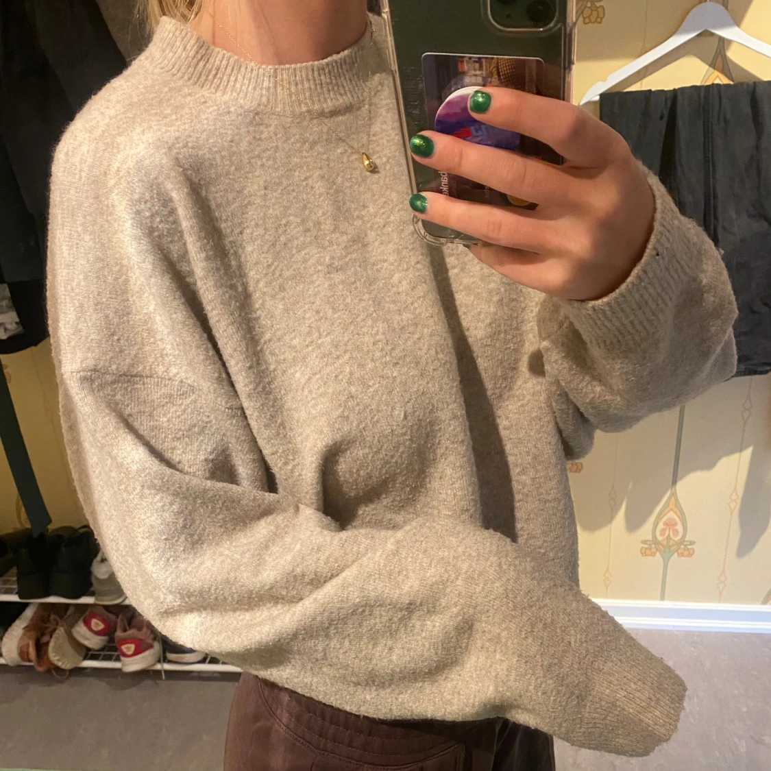 Beige stickad tröja  - 90