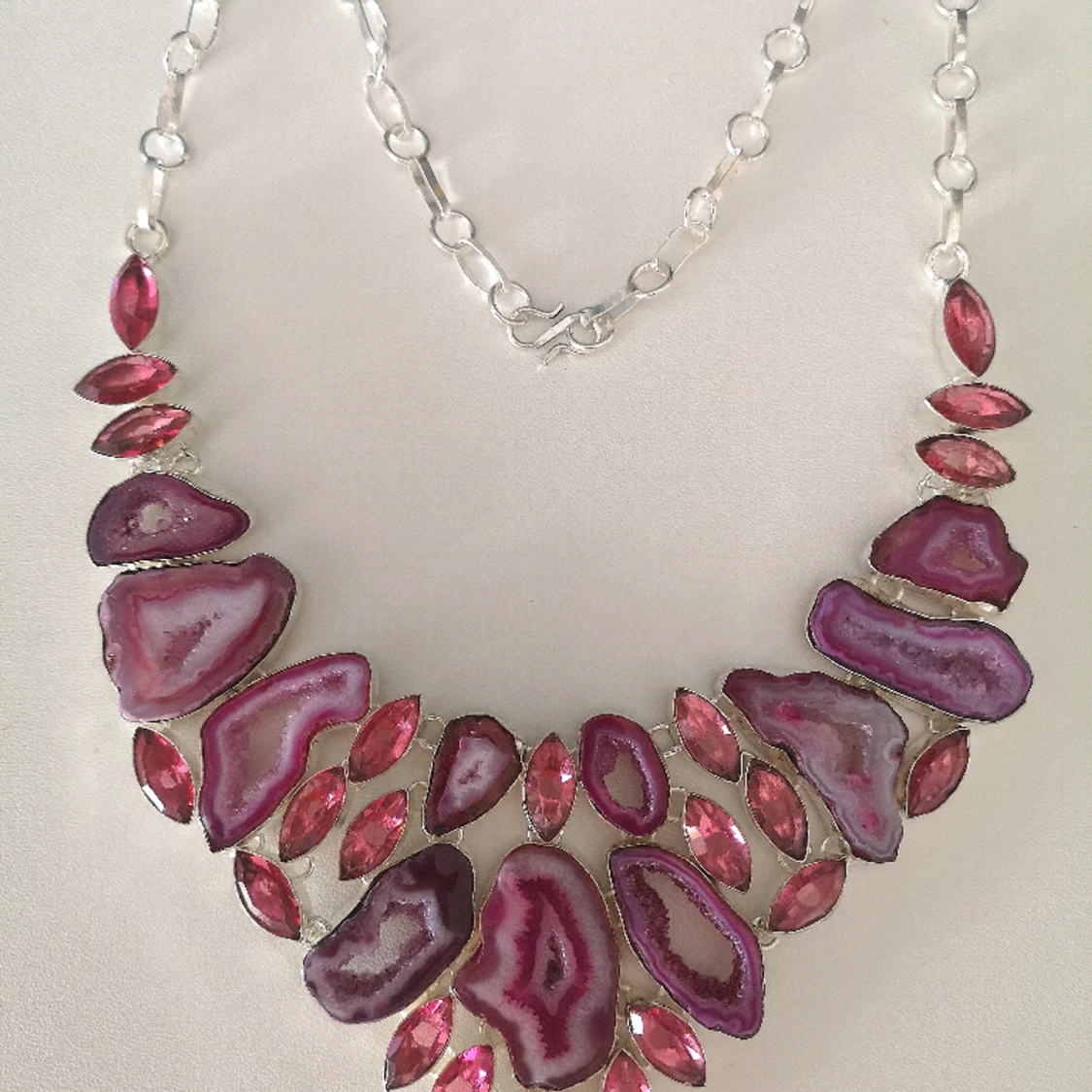 Solar Agate/Pink Topaz silver plated big necklace