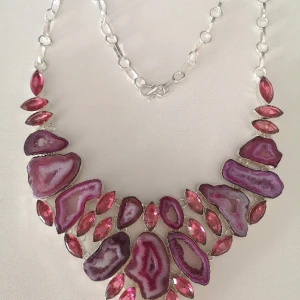 Solar Agate/Pink Topaz silver plated big necklace - Length around neck 44 cm Width of stone zone 7.5 x 13 cm