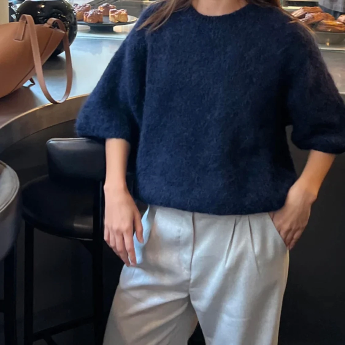 Trekvartsärmad stickad tröja 