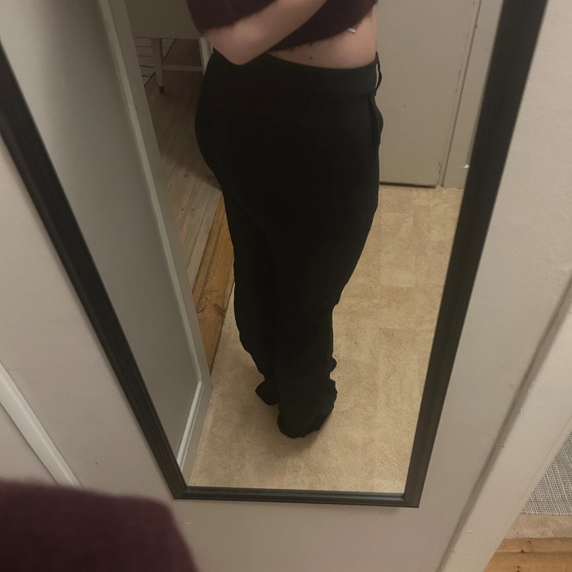 Svarta linne kostym byxor med låg midja - 1