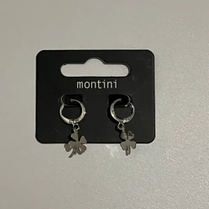 Silverörhängen med fyrklöver - Snygga örhängen i silverfärg från Montini med hängande klöverformade berlocker. Nypris: 49kr. Helt oanvända.