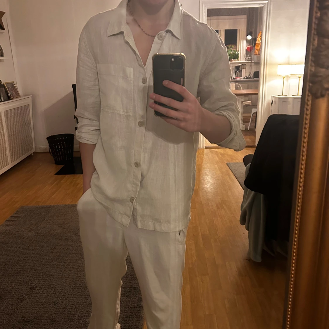 Cremefärgad/Vit Linneskjorta Massimo Dutti - 3