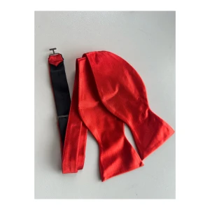 Röd satin fluga med svart insida - Snygg röd fluga i satin med svart insida och justerbart spänne. Flugan har en klassisk form och glänsande finish som ger en cool och elegant vibe. Perfekt för dig som vill sticka ut med en färgstark accessoar.