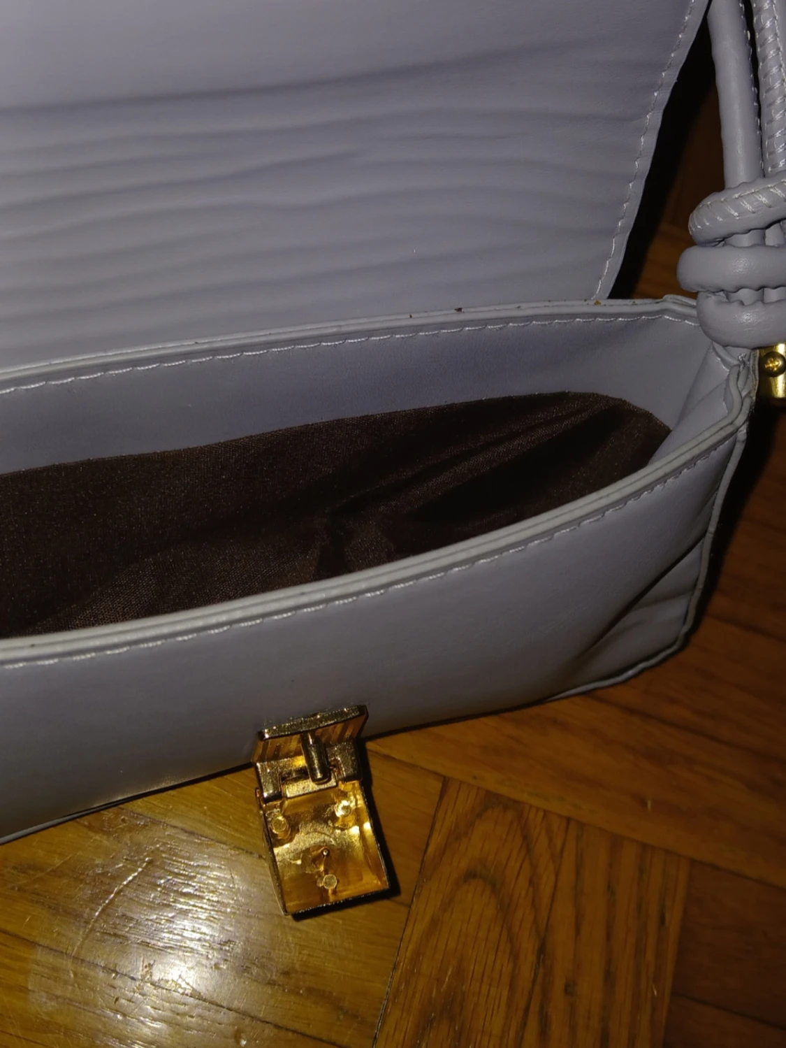 Grå/blå axelväska med gulddetalj - 5