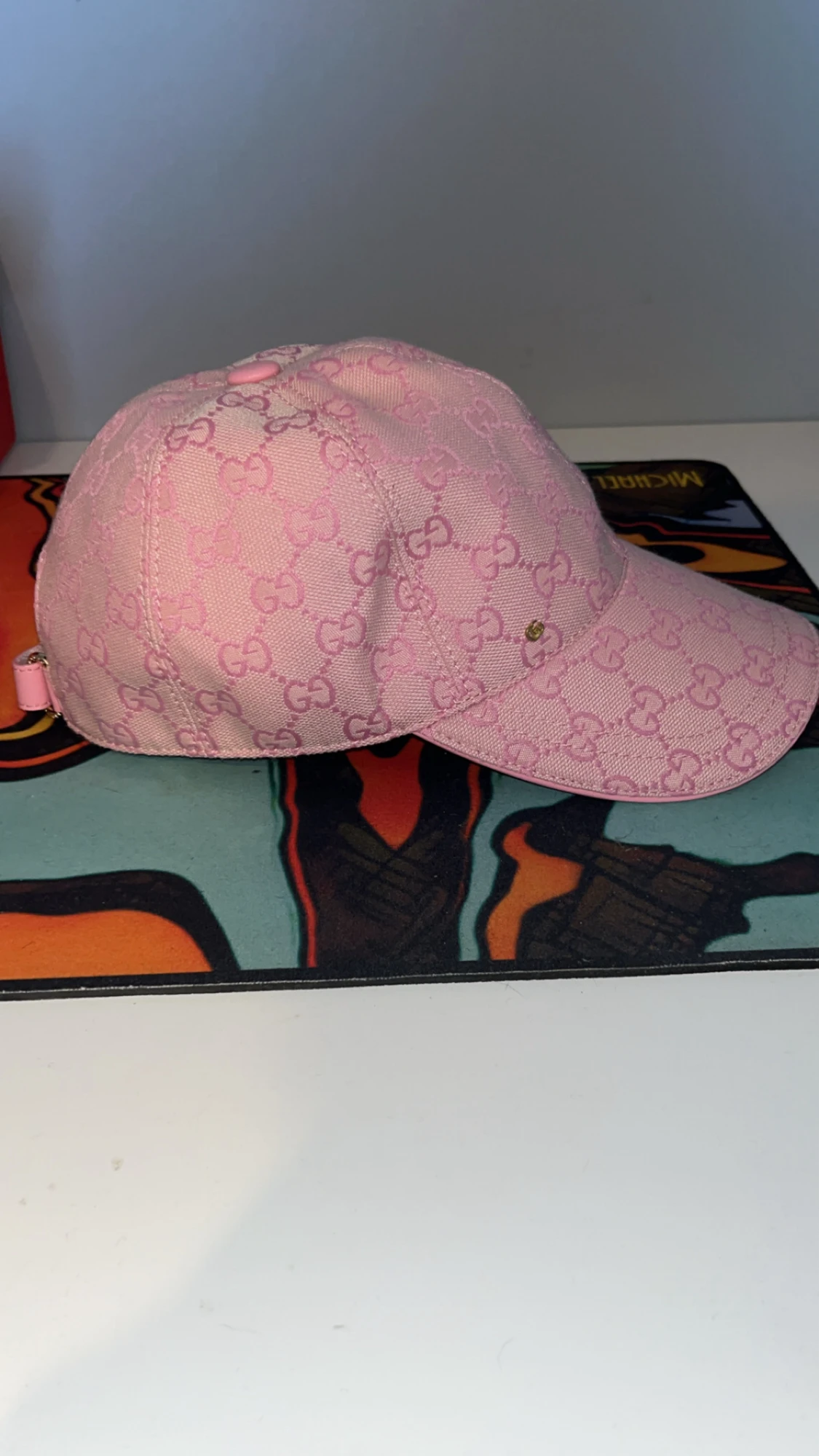 Rosa Gucci keps med GG-mönster för baseball - 1