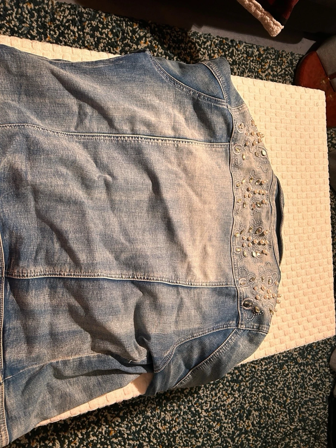 Ljusblå jeansjacka med pärlor Onado XL - 1