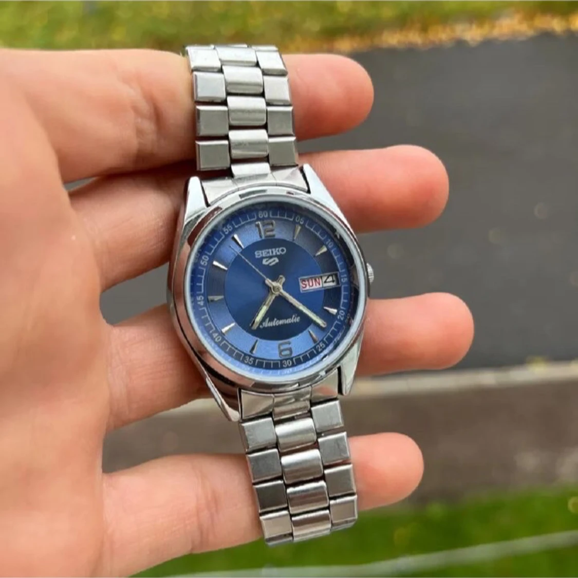 Seiko 5 automatisk klocka blå urtavla - 3